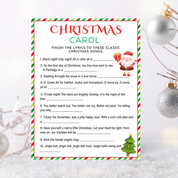 Christmas Carol Game - Christmas Finish the Lyrics Game – Steph W Design
